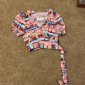Colorful Wrap Around Crop Top. Size Large.